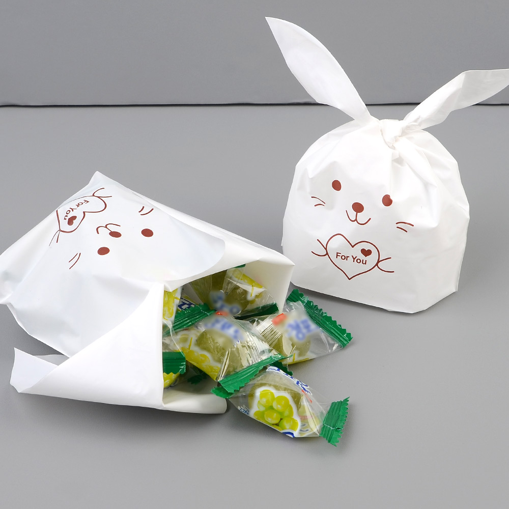 Oce 하얀 토끼 비닐 봉지 동물 모양 포장 보자기 봉투 1P 스텐드 봉지 리본 복조리 큐티 래빗 선물백