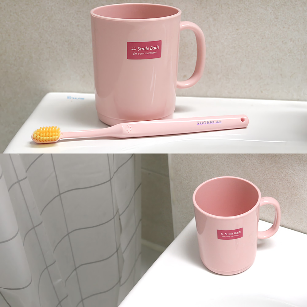Oce 손잡이 물절약 치약 헹굼 칫솔 양치컵 칫솔 꽂이 핑크 분홍 화장실 물컵