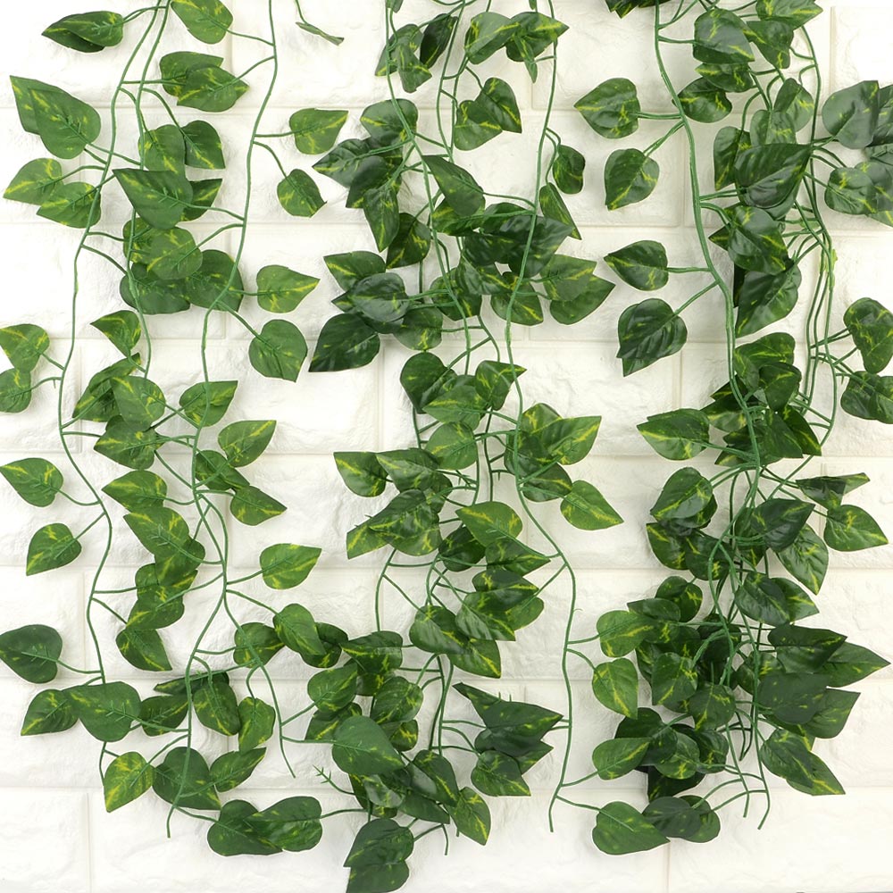 Oce 벽 장식 덩굴 식물 장미 넝쿨 2M 12줄 인조풀 나뭇잎 잎사귀 실내 까페 데코덩쿨 테라스 조경